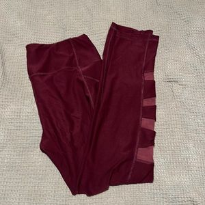 RBX Leggings Size L Wine/Maroon Full Length Waistband Pocket Mesh Cut Outs